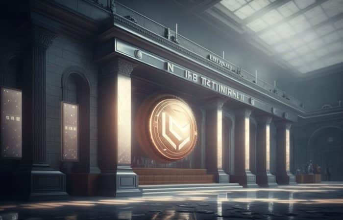 bank with crypto sign in dark
