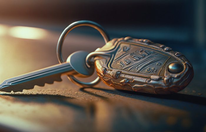 Key laying on a desk with electric an table