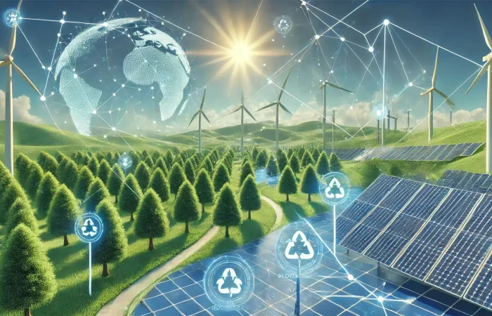 Image of an energy system showing how DePIN supports net-zero emissions through decentralized energy generation, local consumption, and storage.