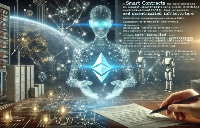 An Image capturing the concept of smart contracts and decentralized infrastructure.