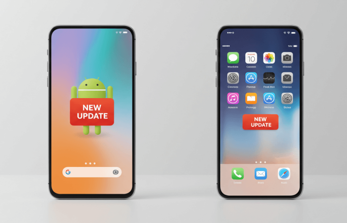 Android and iOS phones displaying a visual cue for MapMetrics New Update.