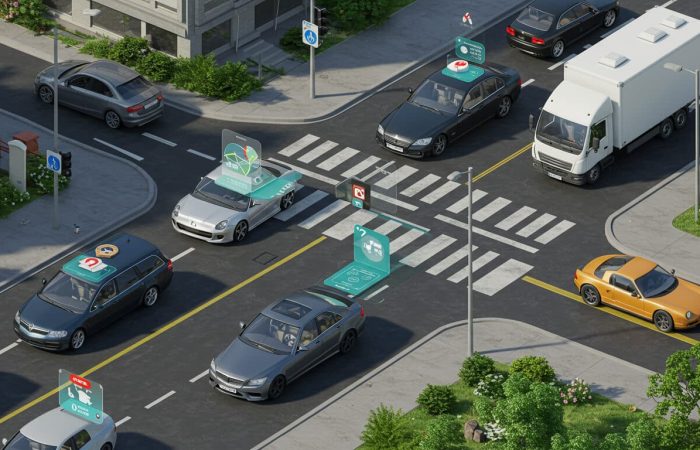 The image highlights realistic driver behavior, emphasizing the role of navigation apps in promoting road safety.