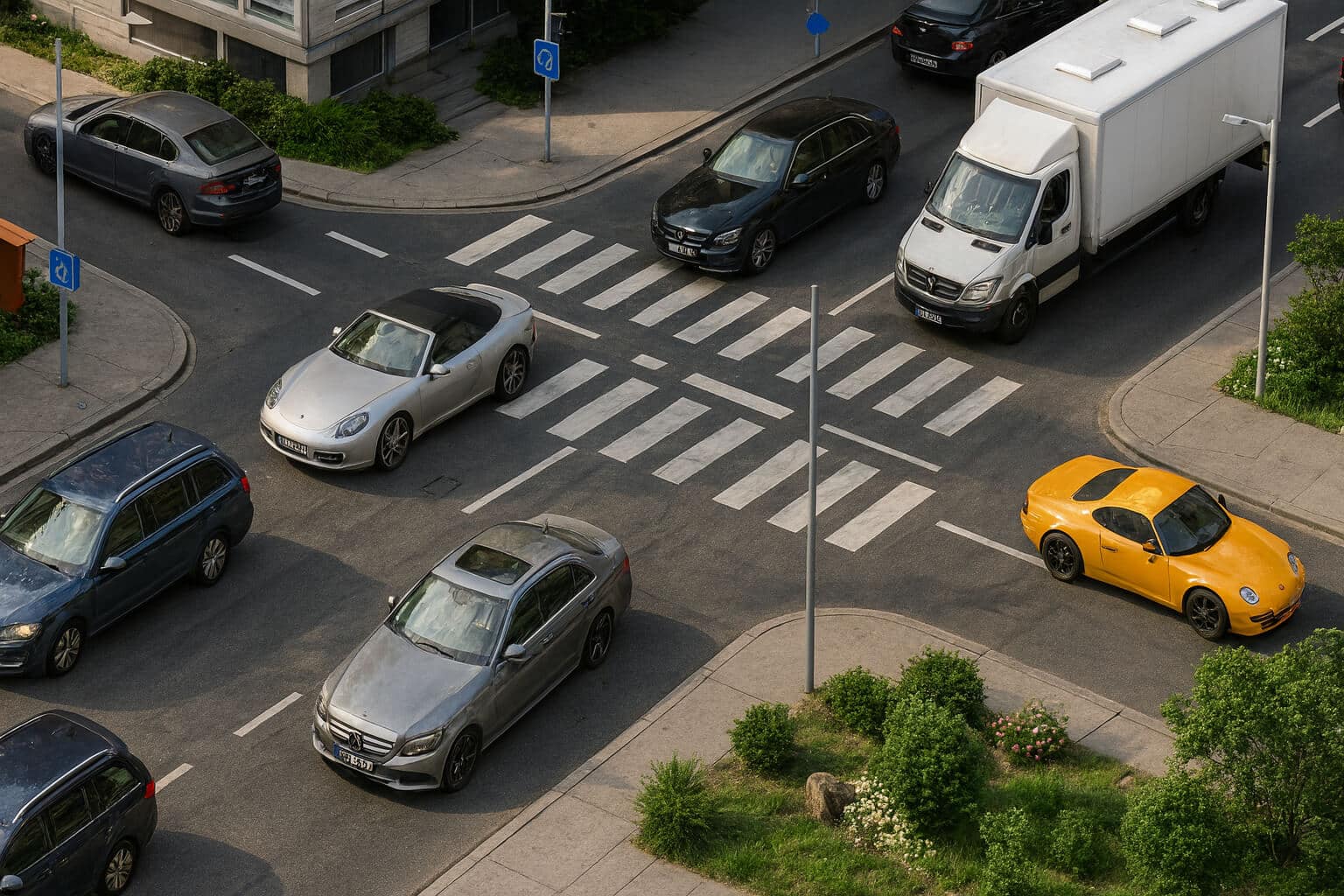 The image highlights realistic driver behavior, emphasizing the role of navigation apps in promoting road safety.