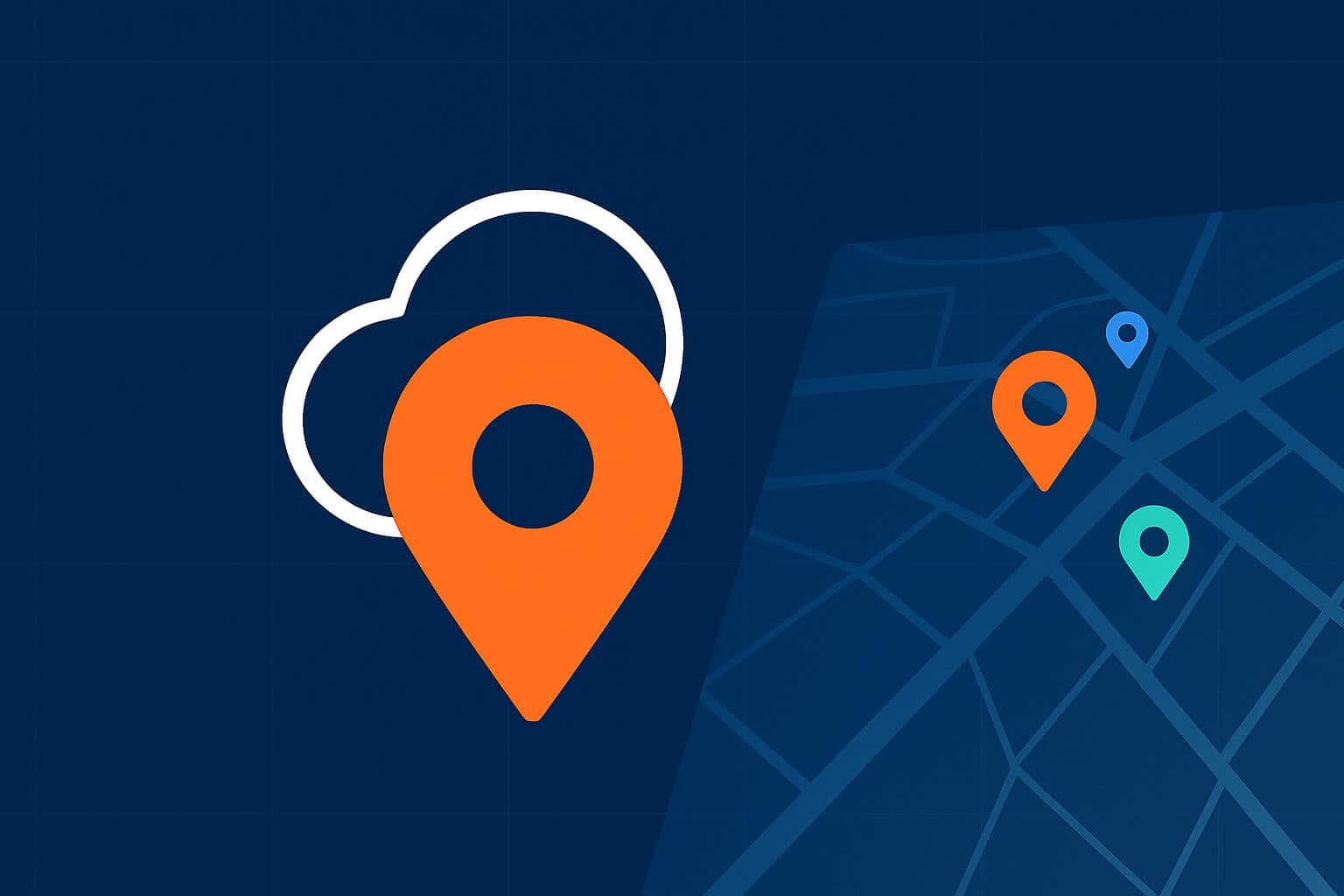 Digital map interface with location pins, centered in the layout, visually representing a community-driven mapping feature where users collaboratively upload local places to the platform.